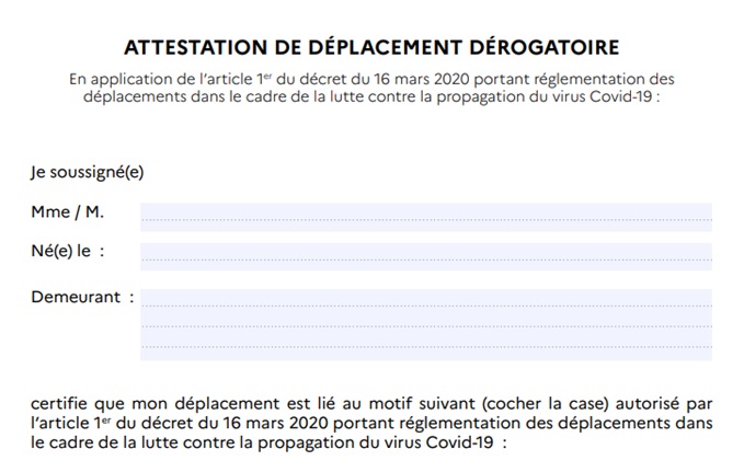 Covid-19 : attestations (mise à jour 25/03/20)